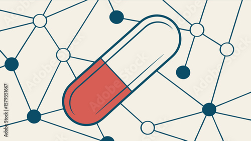 Illustration of medical capsule pill with network connection for healthcare and pharmaceutical industry