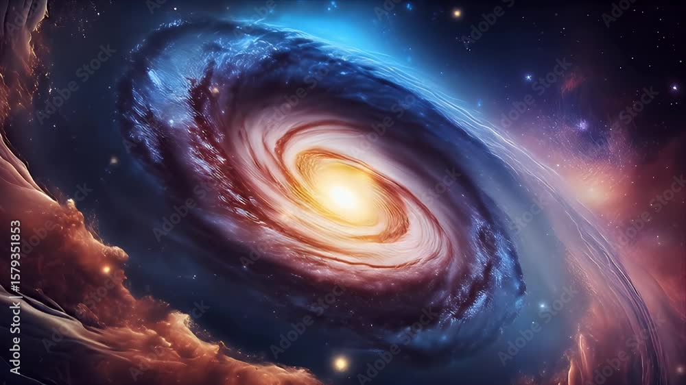 Vibrant swirling galaxy core emits light amidst cosmos Vibrant swirling galaxy core emits light amidst cosmos