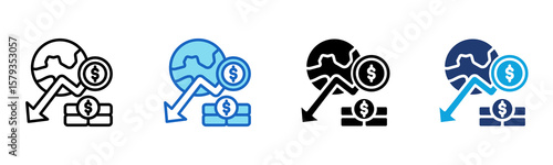 World Financial Crisis icon Multi Style Vector Illustration