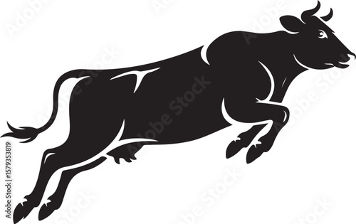 Charging Bull Silhouette Vector Illustration for Stock Market Symbolism