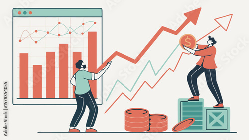 Investment growth chart analysis and financial strategy planning for business success concept