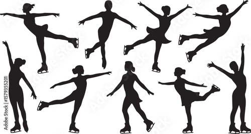Graceful Ice Skater Silhouettes Vector Art for Creative Endeavors