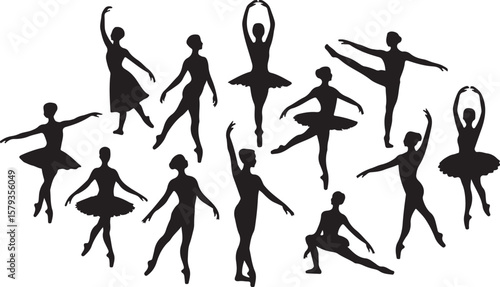 Ballerina Silhouette Collection Dancing Poses Vector Art on Checkered Surface