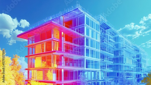 Thermal Imaging Scan of Modern Building Envelope in Bright Colors