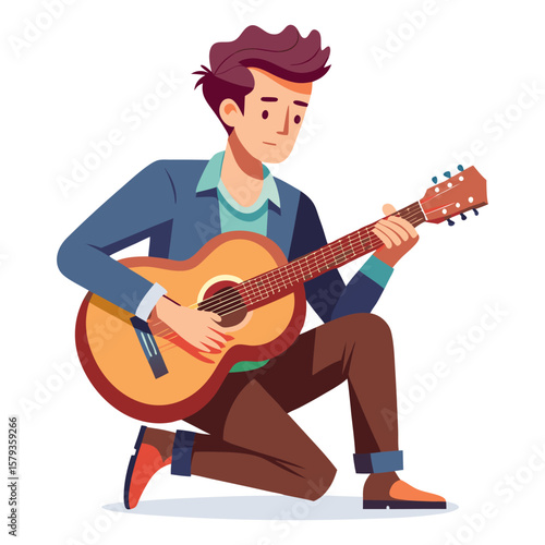 Musician man playing acoustic guitar