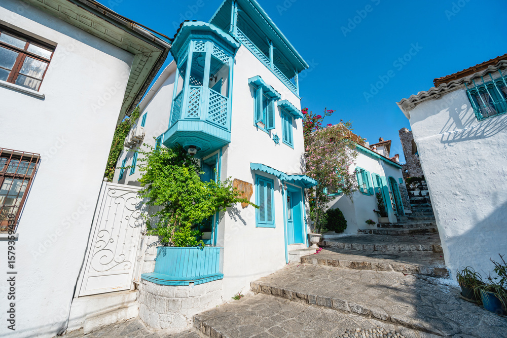 Fototapeta premium Traditional Ottoman houses in old town Kale district, Marmaris, Turkey