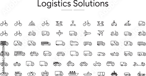 Logistics and Transportation png  Icons: Delivery, Shipping, and Freight Vehicle Line Art Collection

