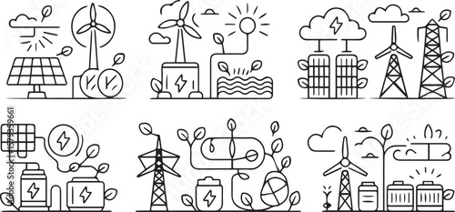 Sustainable Energy Line png  Icons: Renewable Power, Green Technology, and Environmental Solutions Collection

