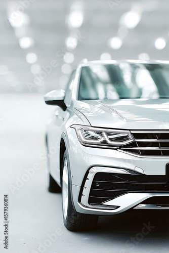 Sleek, modern vehicle closeup, highlighting its design and features. Automotive elegance with depth of field. Ideal for transportation or innovation themes.