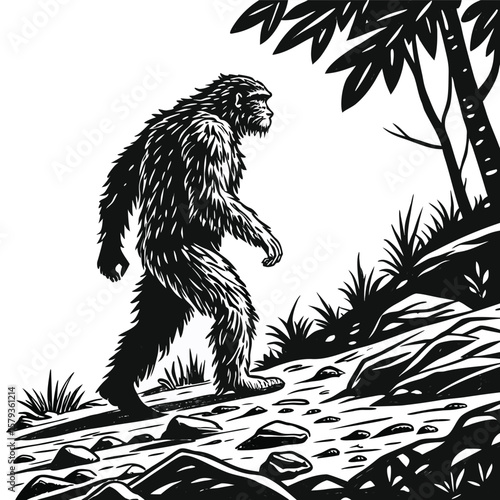 black and white vector illustration woodcut style