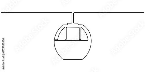 Cable car in continuous line art drawing style. Aerial tramway black linear sketch isolated on white background. Vector illustration, cable car continuous one line drawing, Vector cable car. Transport