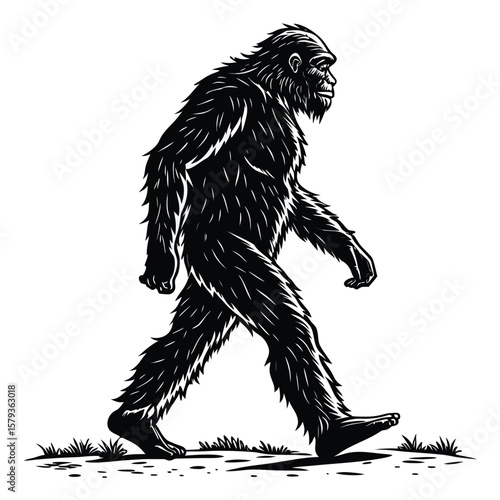 detailed silhouette image of a large hairy humanoi