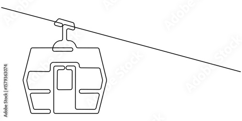 Cable car in continuous line art drawing style. Aerial tramway black linear sketch isolated on white background. Vector illustration, cable car continuous one line drawing, Vector cable car. Transport