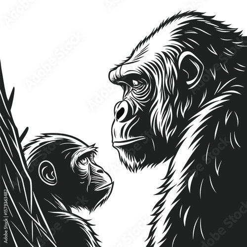 Wallpaper Mural black and white  gorilla vector illustrator Torontodigital.ca