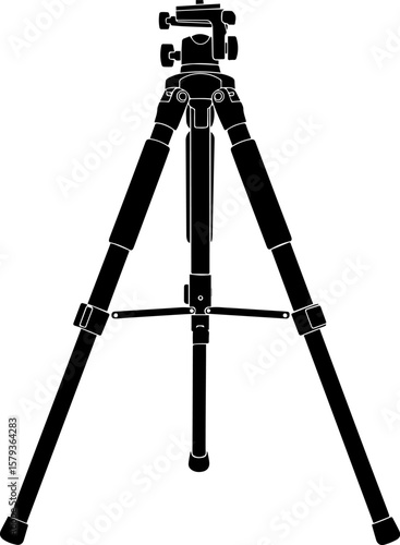 Black Camera Tripod with Adjustable Legs and Mounting Head Silhouette