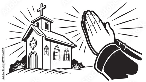 Church prayer hands vector illustration religious christian faith hope believe worship spiritual drawing design