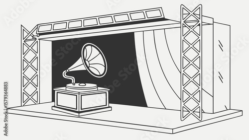 Vintage gramophone on stage vector illustration for music event and retro design projects use case of the past