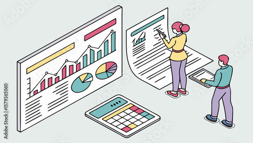 Business analytics and financial data analysis with charts and graphs for growth success planning team work