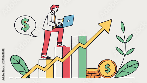 Business growth strategy and financial success with career development and investment planning concept illustration