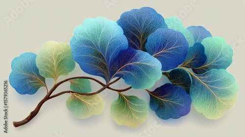 Wallpaper Mural Serene Blue and Green Leaves Branch Torontodigital.ca