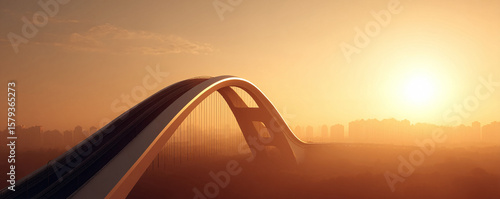 Architectural marvel A modern bridge bathed in the golden light of sunrisesunset evokes progress, connectivity and urban development. Ideal for business, travel  innovation.