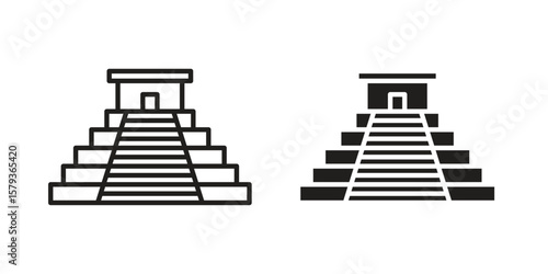 Chichen Itza icons in trendy linear style vector. Vector illustration