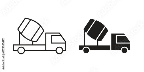 Cement truck icons in trendy linear style vector. Vector illustration
