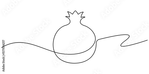 Continuous linear drawing of pomegranate. One line drawing garnet. Pomegranate in one line style. Vector illustration, Pomegranate in Continuous single one line drawing.  One line drawing of fruit.