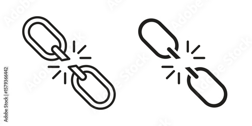 Broken link icons in trendy linear style vector. Vector illustration