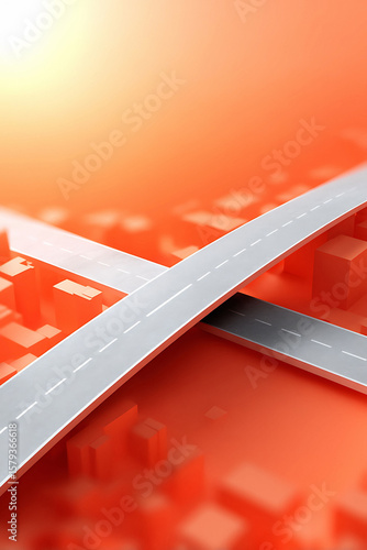 Abstract cityscape rendered in orange, featuring intersecting roads. Conceptual image symbolizing connection, urban planning, and infrastructure development. Versatile design element.