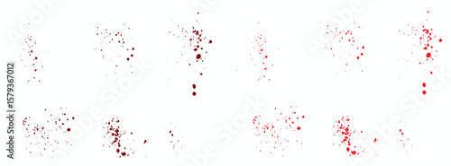 Hand-painted grunge texture paint ink red blood splatter isolated background set