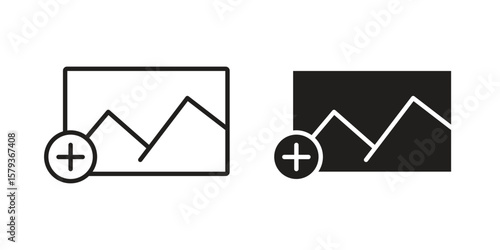 Add photos icons in trendy linear style vector. Vector illustration