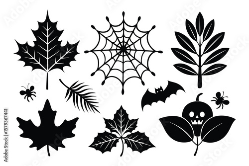 Spooky Halloween Silhouette Collection Leaves, Spiders, Bats & More