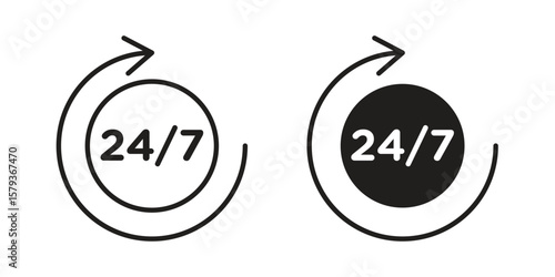 24 7 icons in trendy linear style vector. Vector illustration