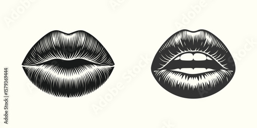 Sleek lip silhouettes with a glossy vibe, ideal for cosmetics branding or sensual illustration projects.