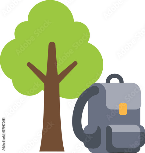 Eco Tourism: Backpack, Tree, Flat Icon