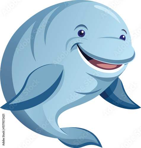 Happy Cartoon Beluga Whale, Ocean Animal, Smiling, Cute, Underwater World Illustration