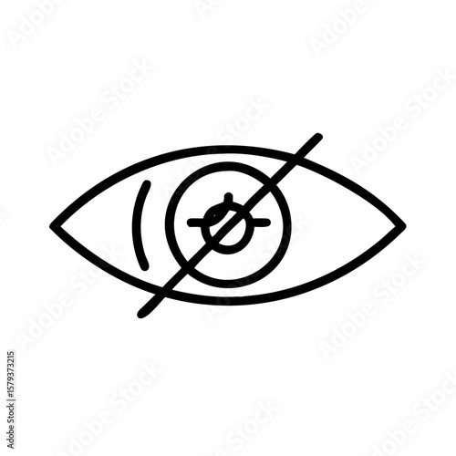 Eye icon with a line through it indicating hidden or invisible with a target symbol inside eye