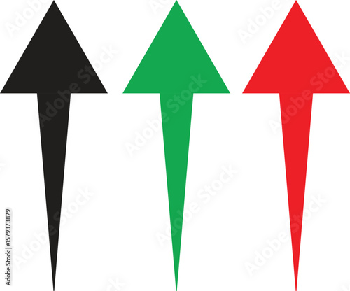 Green, Red & Black Upward Arrows: Diverse Progress & Direction – Indicating Growth, Status, and Categorization for Data, Charts, and Metrics
