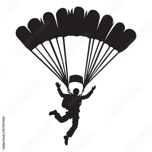 Silhouette of a Skydiver with Parachute Enjoying the Thrill