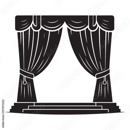 Silhouette of a Stage with Red Curtains and Stairs