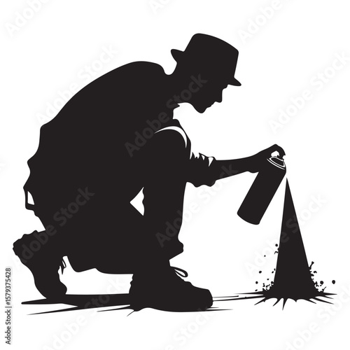 Graffiti Artist Silhouette Spraying Paint on a Surface