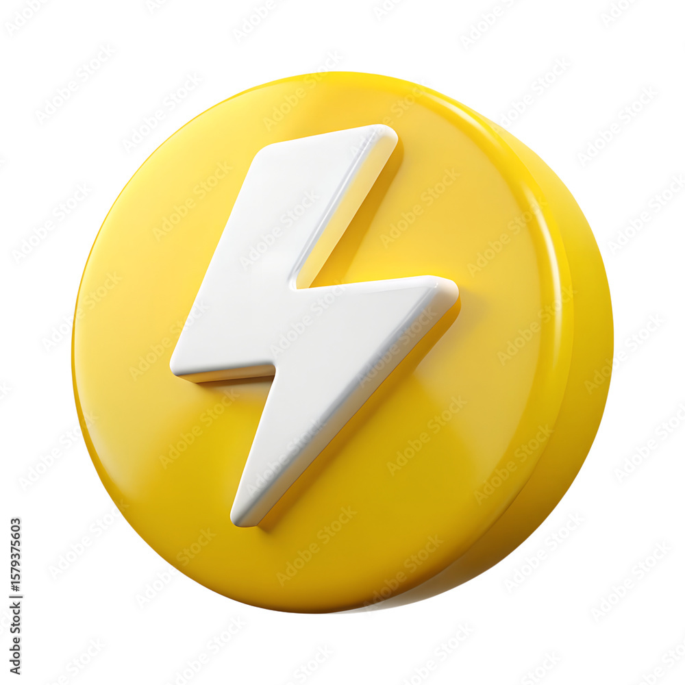A bright yellow circle with a white lightning bolt symbol, representing energy isolated on transparent background A bright yellow circle with a white lightning bolt symbol, representing energy isolated on transparent background