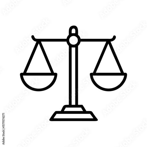 Illustration of a balanced scale with two pans hanging equally on each side in a line art style