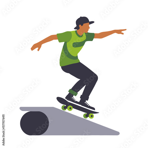 Skateboarding Illustration-Cool Skater Dude on Ramp-Urban Sports Graphic-Skateboarder in Action-Modern Street Style-Skate Park Fun-Youth Culture Image-Vector Art