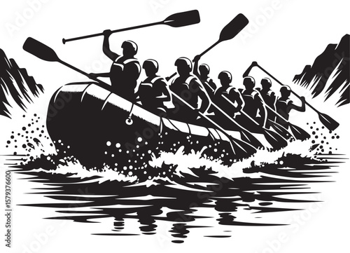 White Water Rafting Adventure: A Teamwork and Sports Illustration