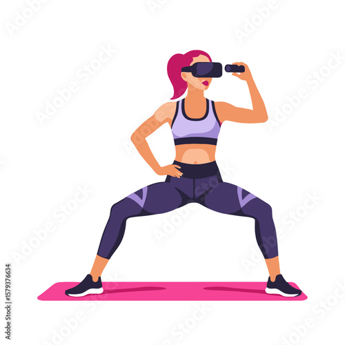 VR Fitness Workout Illustration- Woman Exercising with Virtual Reality Headset- Modern Fitness Technology- Immersive Exercise Experience- Gamified Fitness