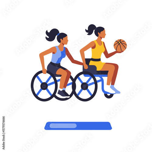 Wheelchair Basketball Players- Adaptive Sports Illustration- Women in Sports- Disability Awareness- Inclusive Athletics- Empowerment Through Sports