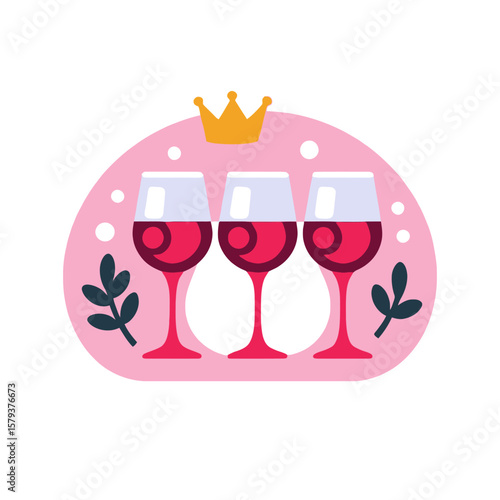 Wine Glasses Crown Icon- Elegant Wine Art- Stylish Drink Illustration- Unique Alcohol Design- Vector Wine Graphic- Modern Wine Symbol- Wine Tasting Concept- Wine Decor Idea