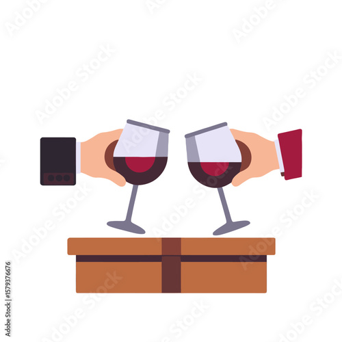 Wine Toast Celebration-Cheers to Good Times-Raise a Glass for Success-Celebratory Drinks-Special Occasion Wine-Gift Box & Wine Glasses-Elegant Wine Toast Image